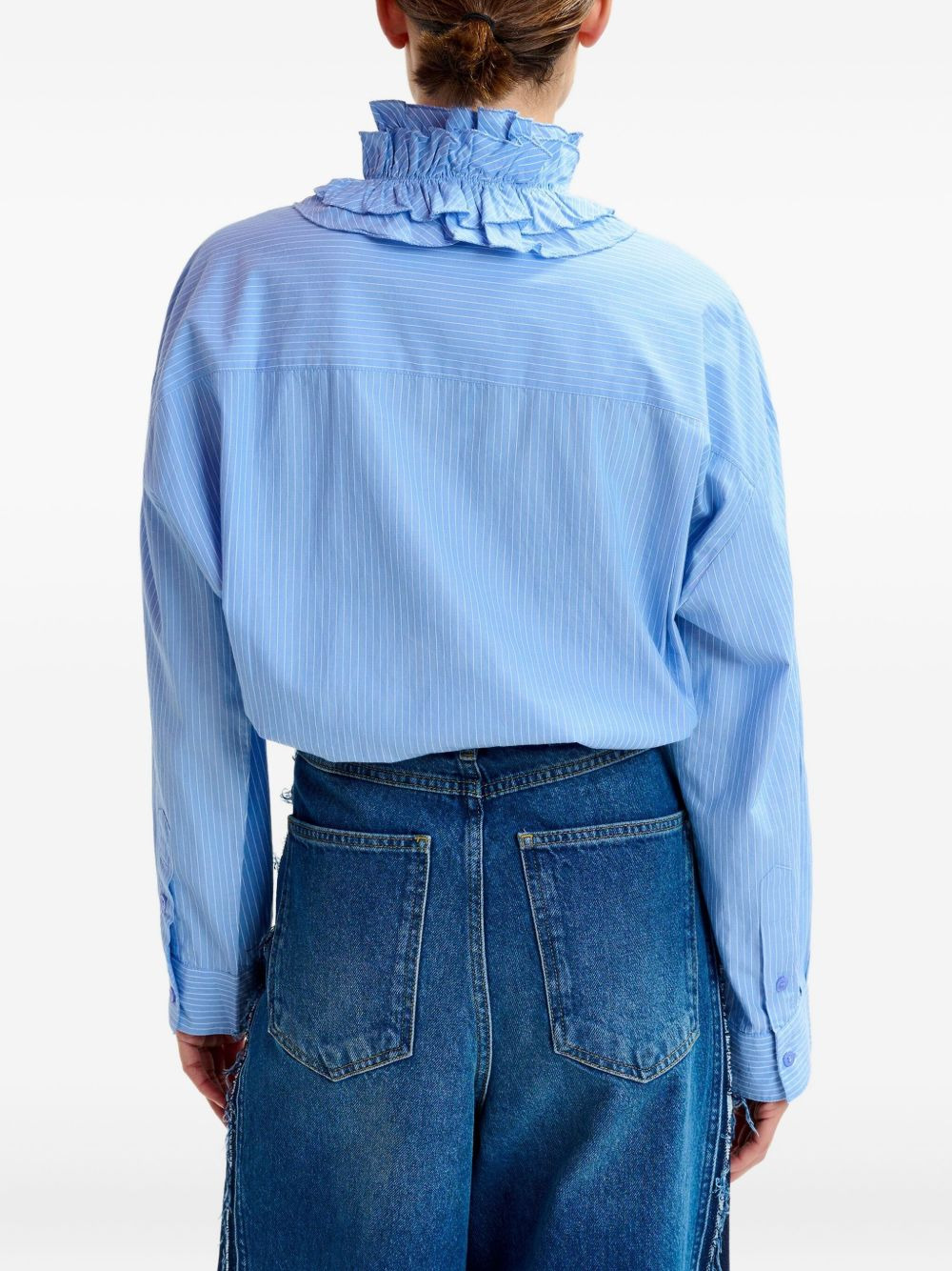 stripe-pattern ruffle-detail shirt - 4