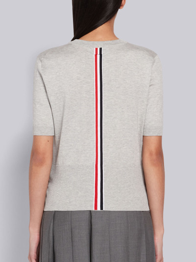 Thom Browne Light Grey Silk Cotton Blend Center Back RWB Intarsia Stripe Relaxed Tee outlook