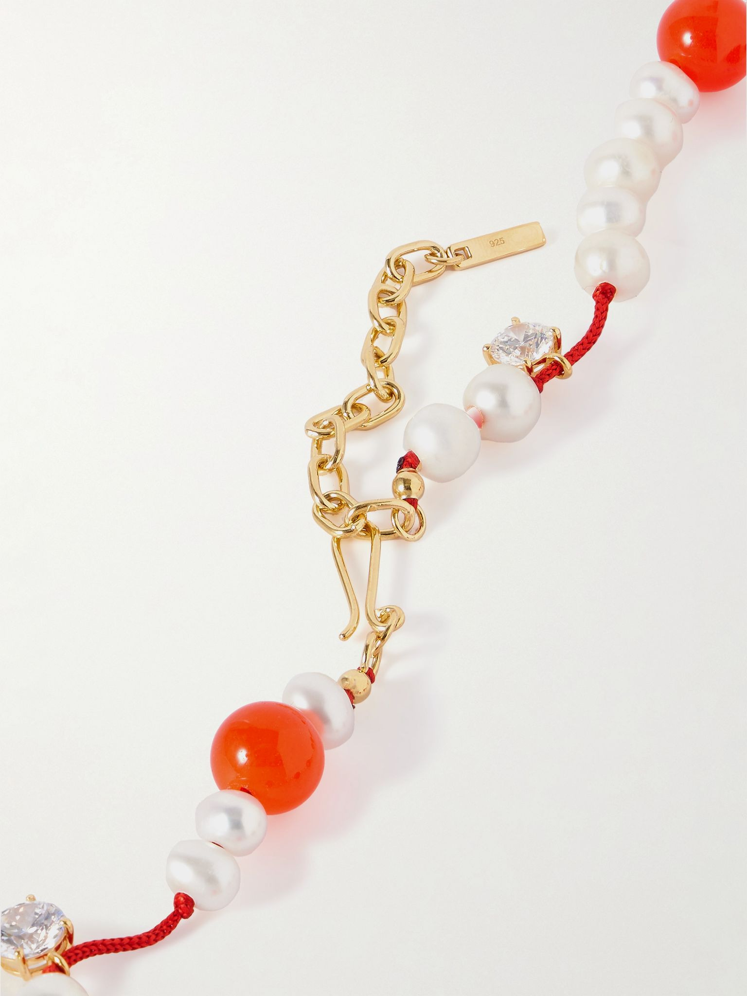 Recycled gold vermeil, cord, pearl, bead and crystal necklace Orange - 3