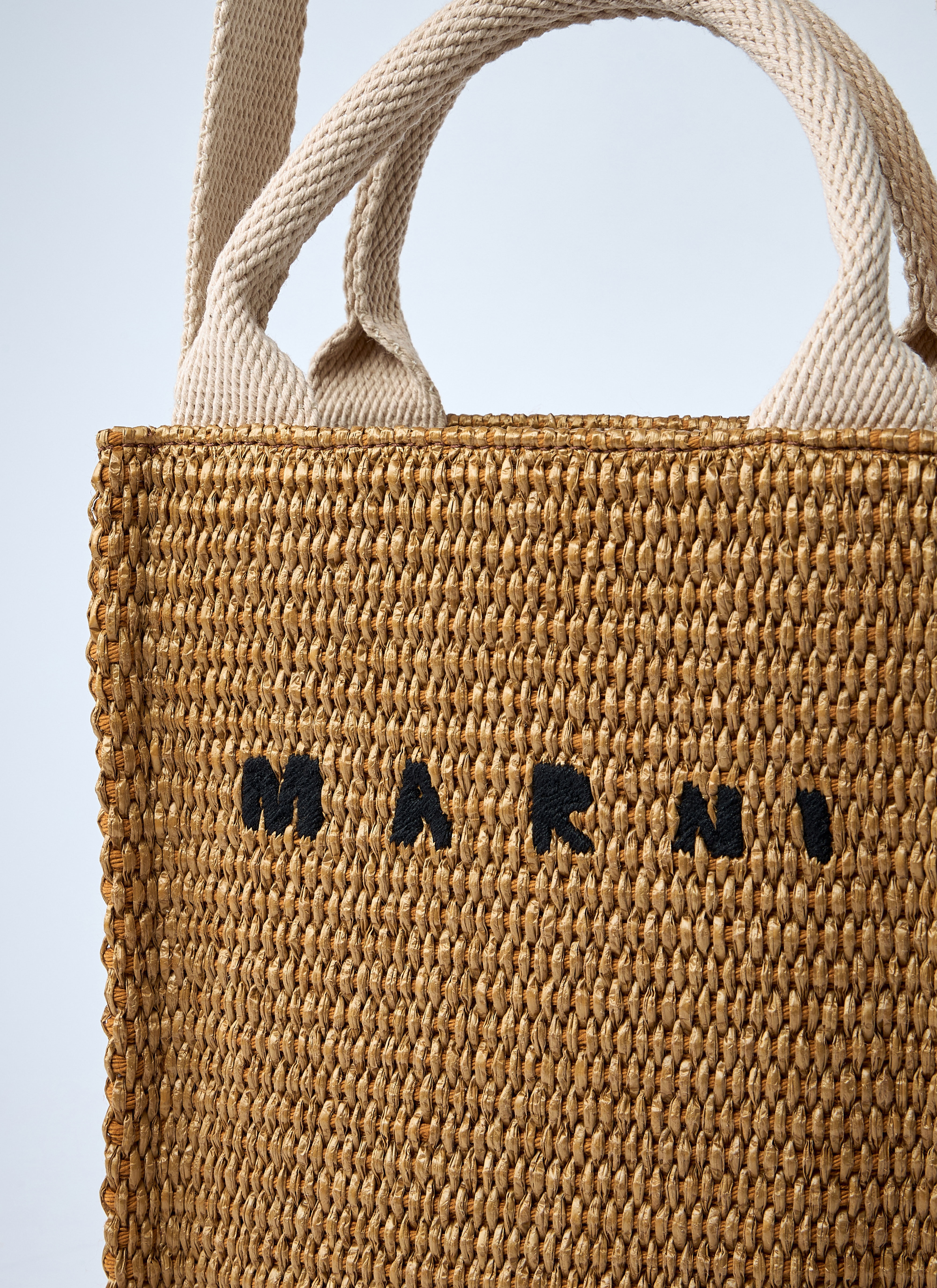 Mini Logo Motif Raffia Handbag - 4