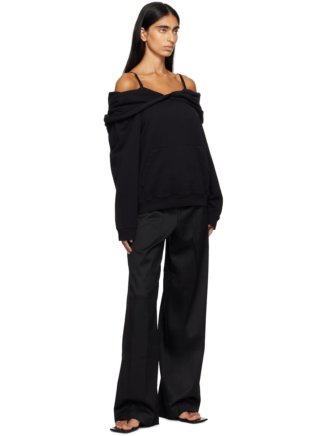 Black Off-The-Shoulder Hoodie - 4