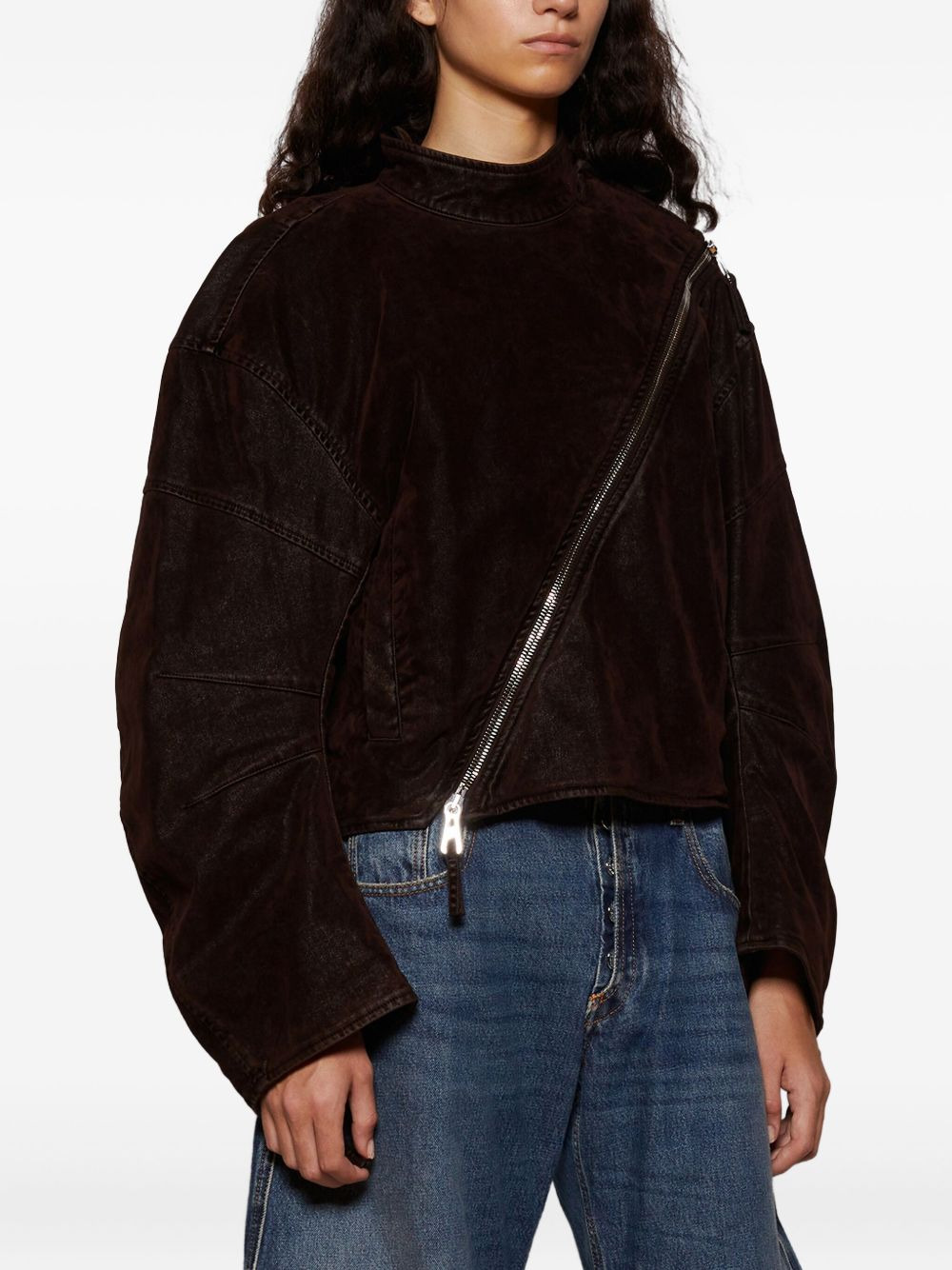 diagonal-zip velvet jacket - 3