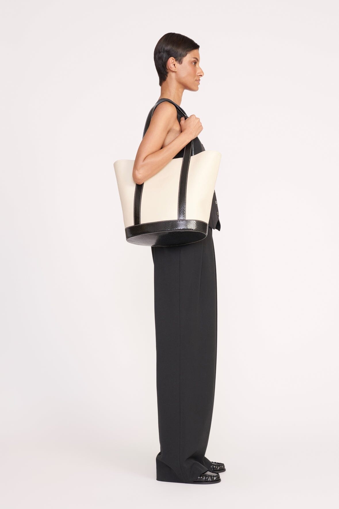 STAUD ALLORA TOTE CREAM BLACK - 2