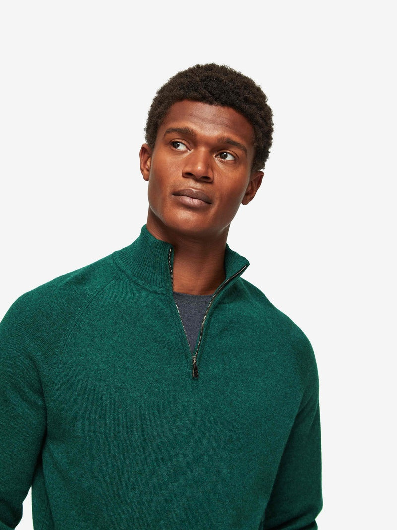 Derek Rose Men's Half-Zip Sweater Finley Cashmere Dark Green Heather outlook