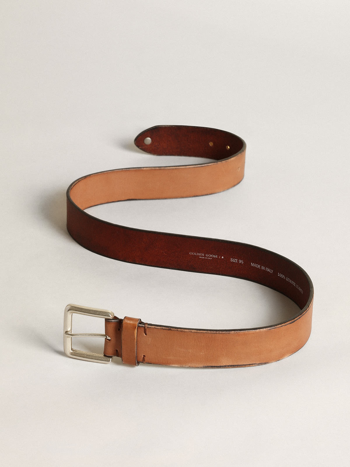 Belt in tan-colored washed leather - 4