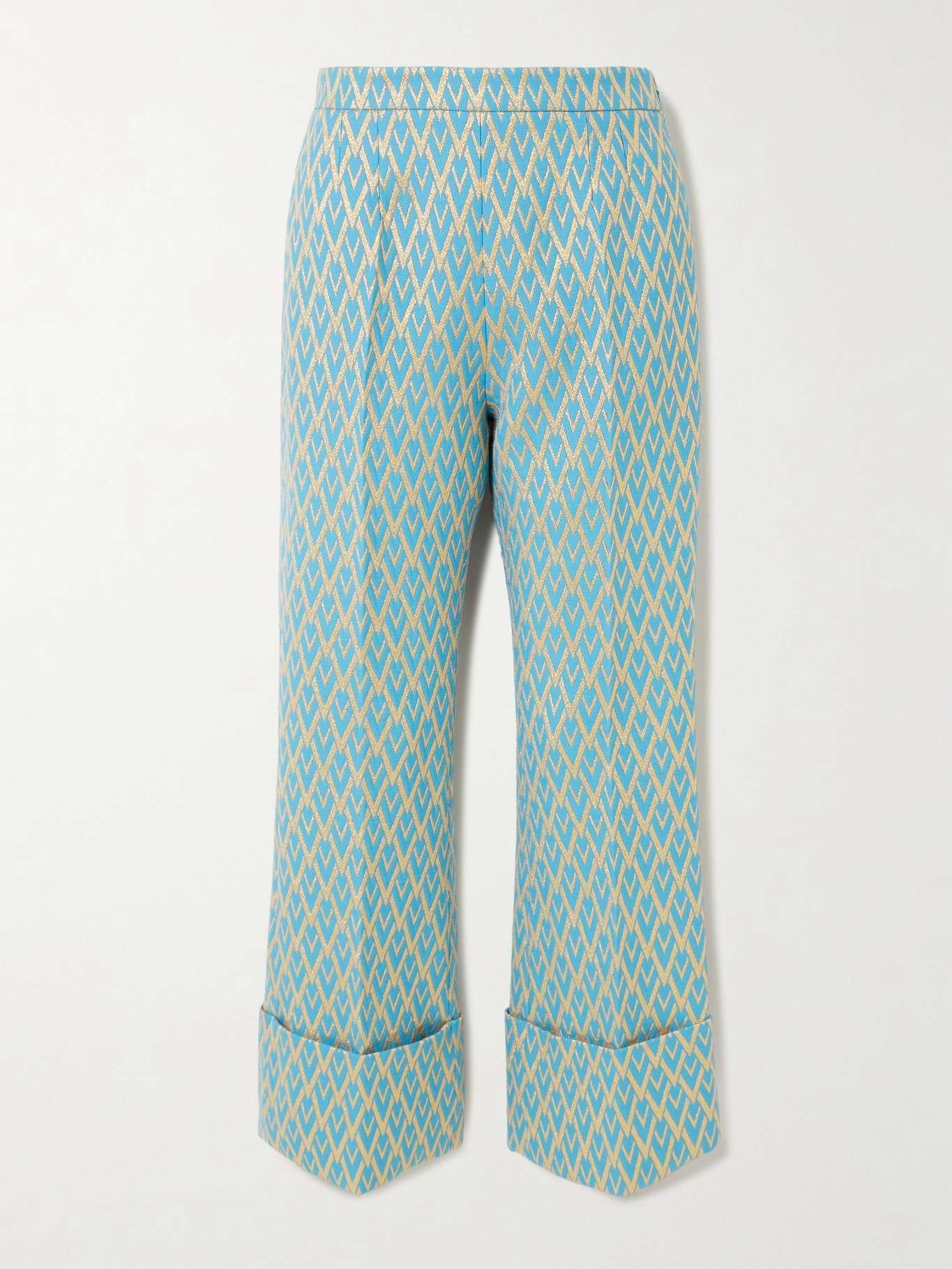 Valentino Metallic wool-blend jacquard wide-leg pants Blue