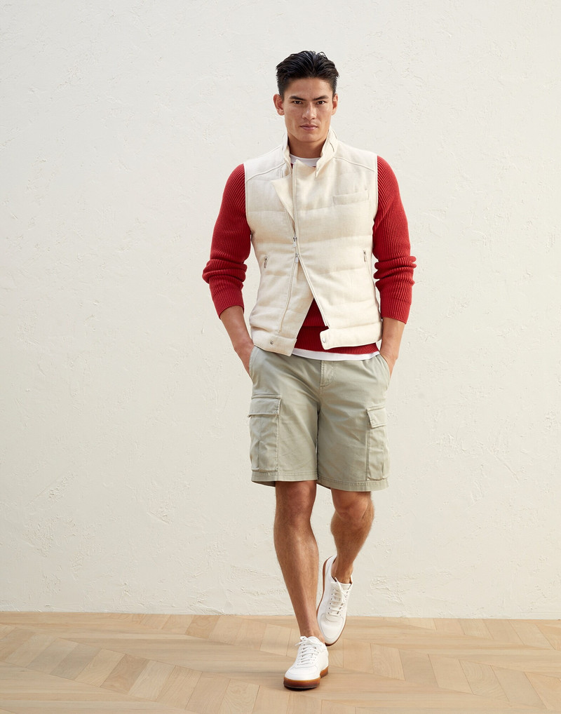 Brunello Cucinelli Linen, wool and silk diagonal biker-style down vest outlook