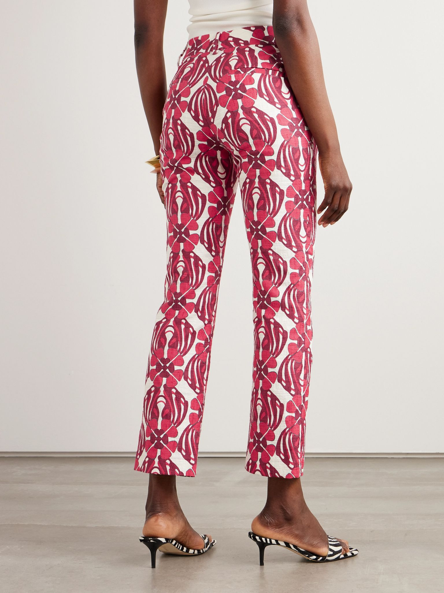 24/7cropped printed stretch-cotton tweed flared pants Red - 4