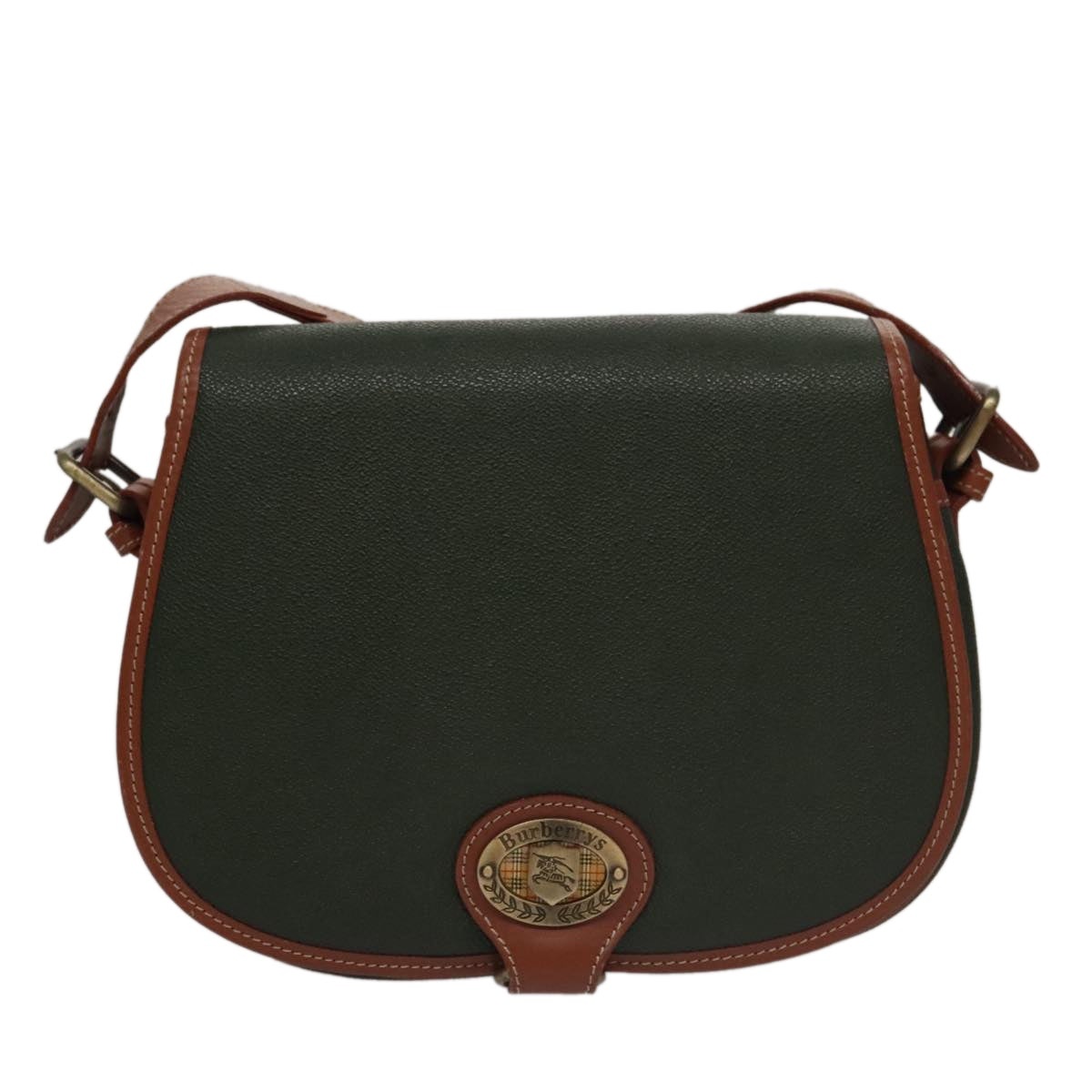 Burberry Shoulder Bag Pvc Leather Green Brown Gold - 2