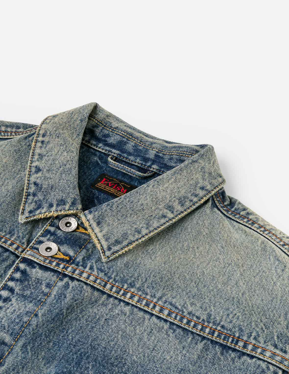 Distressed Seagull Print and Frayed Logo Patch Embroidery Relax Fit Denim Jacket - 10