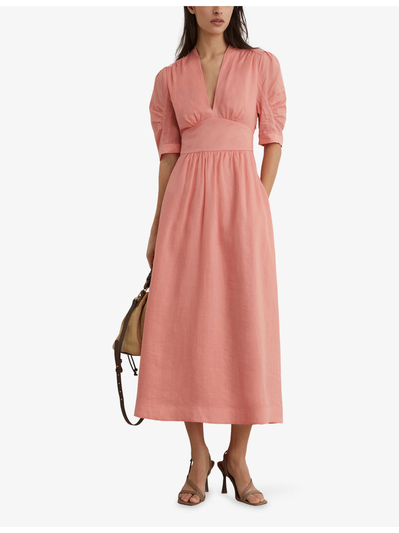 REISS Poppy Short-Sleeve Woven Midi Dress outlook