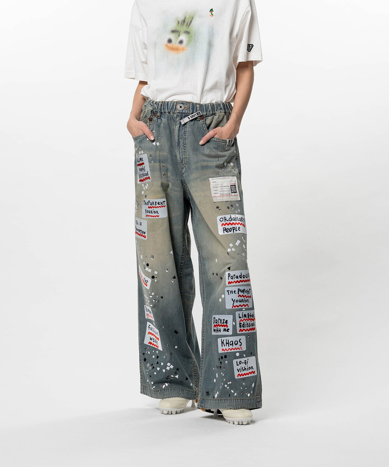 Embellished Sticker Denim Pants 11