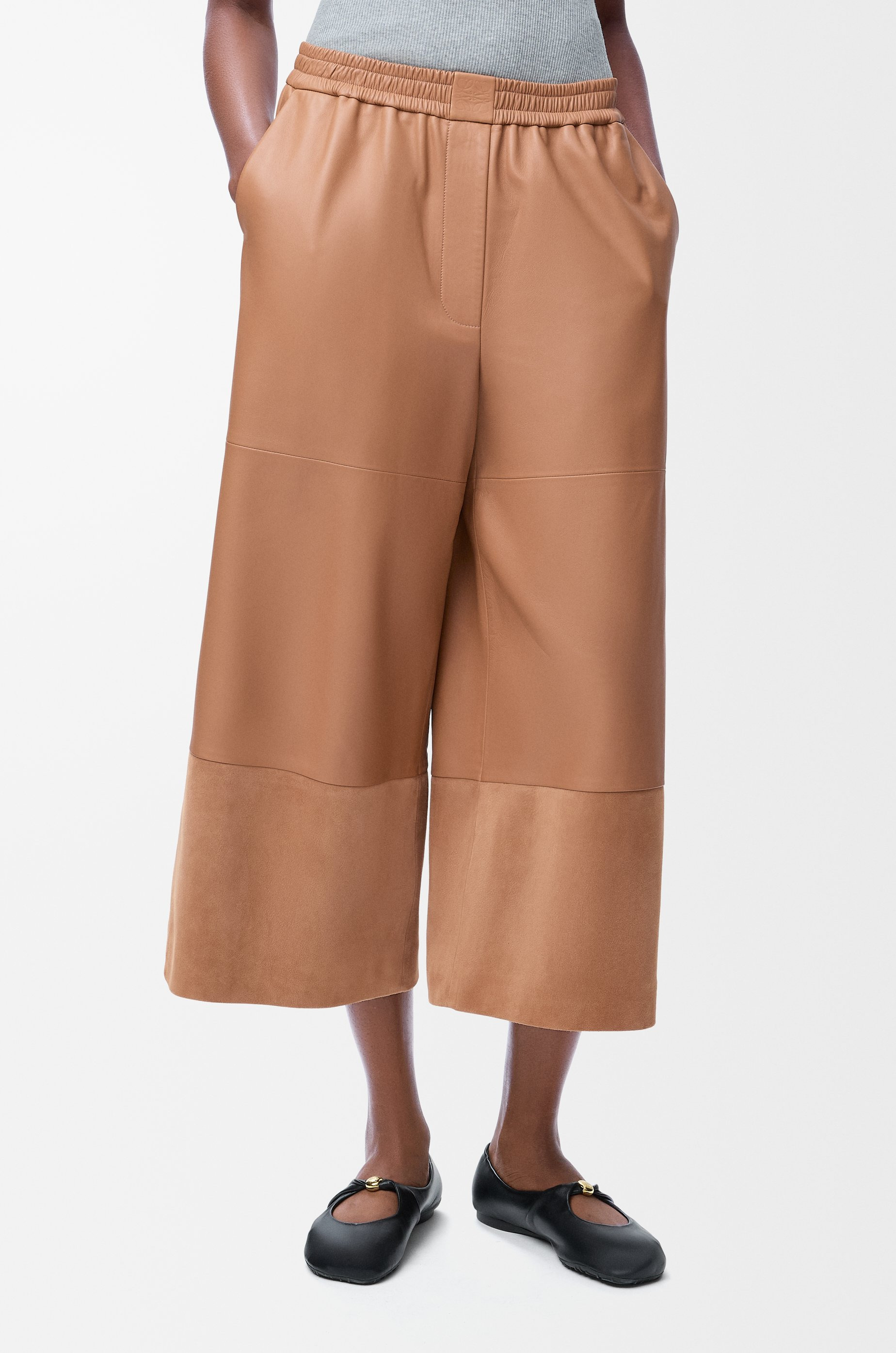 Cropped trousers in nappa lambskin and suede goatskin - 3