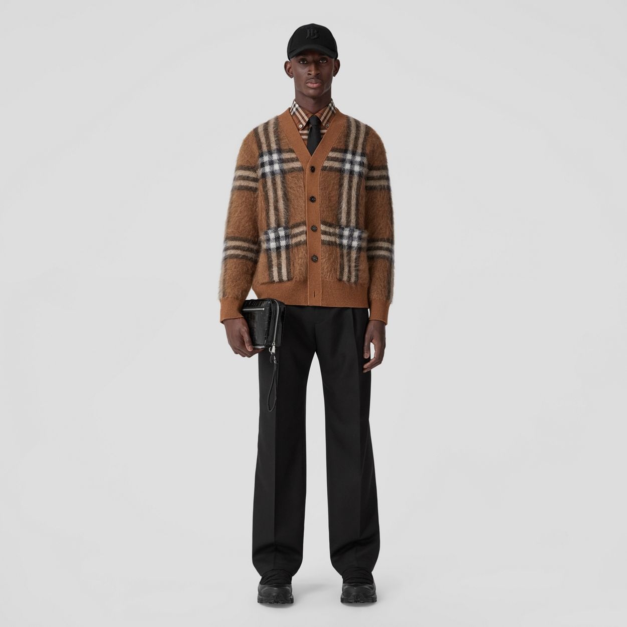 Check Wool Mohair Blend Jacquard Cardigan - 6