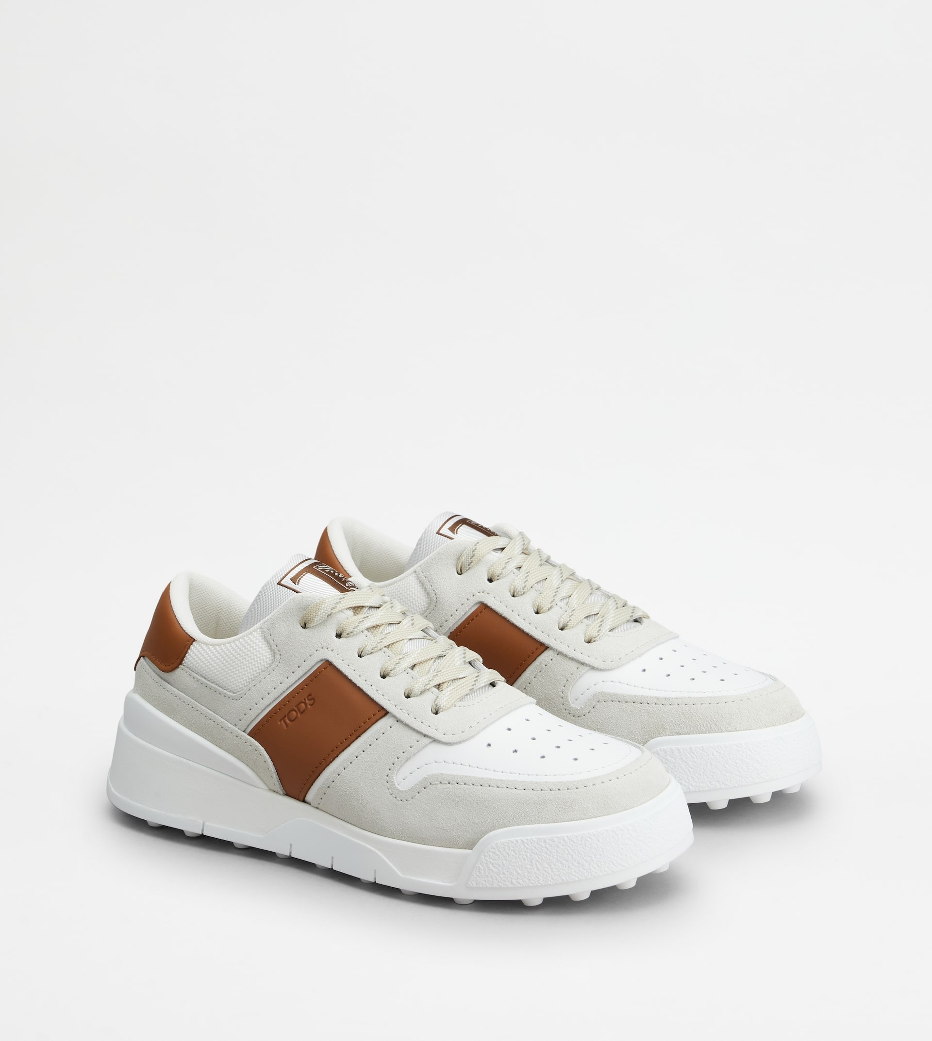 TOD'S SNEAKERS IN SUEDE AND SMOOTH LEATHER - WHITE, BROWN - 4