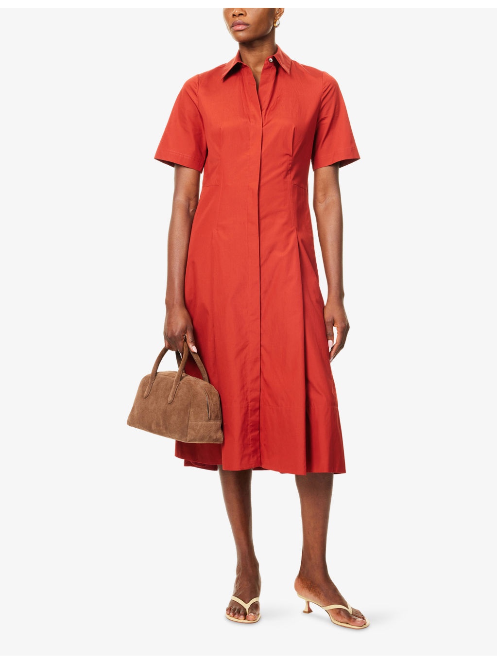 Pleated Short-Sleeves Cotton-Poplin Midi Dress - 2