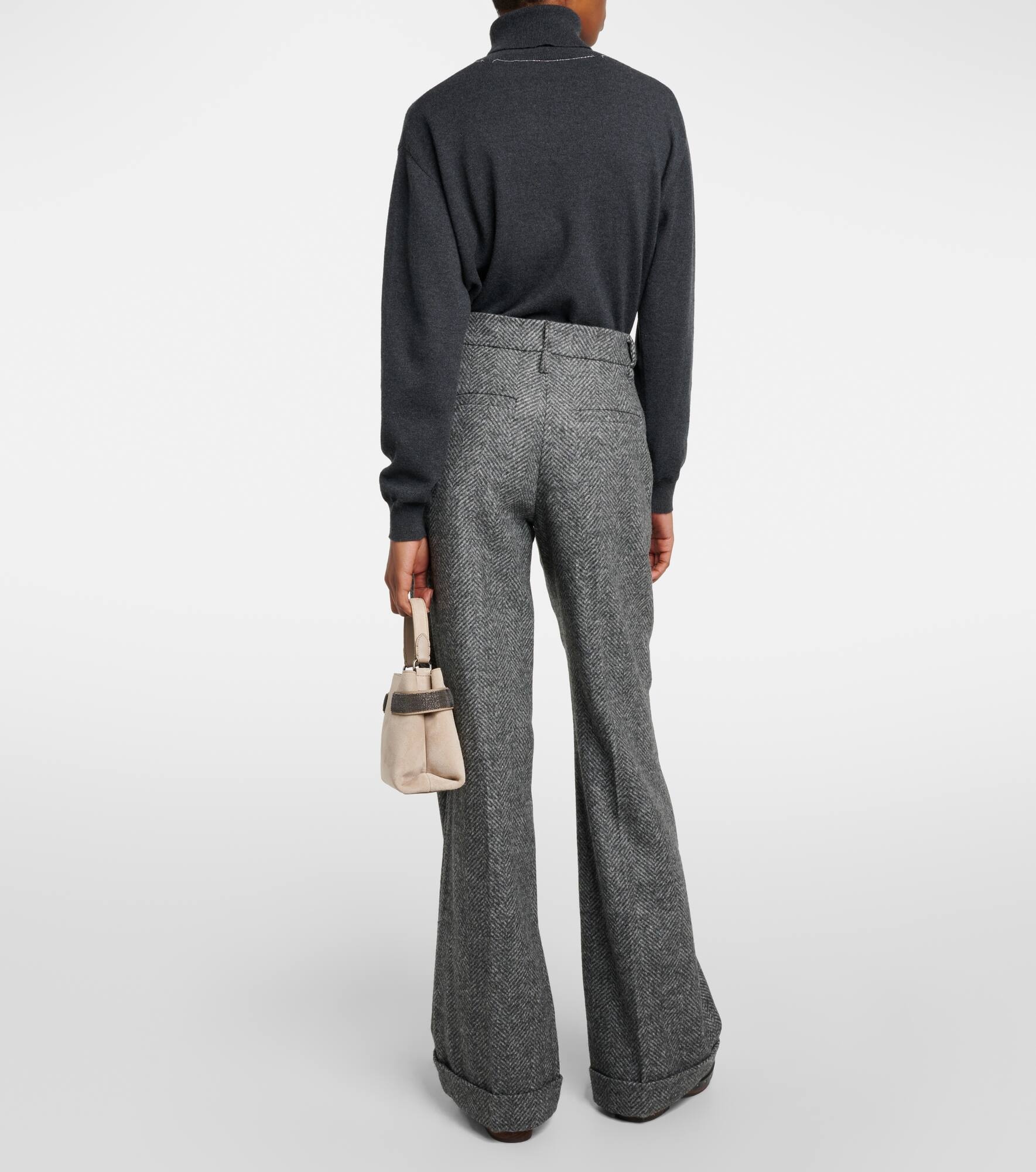 Herringbone wool-blend flared pants - 3