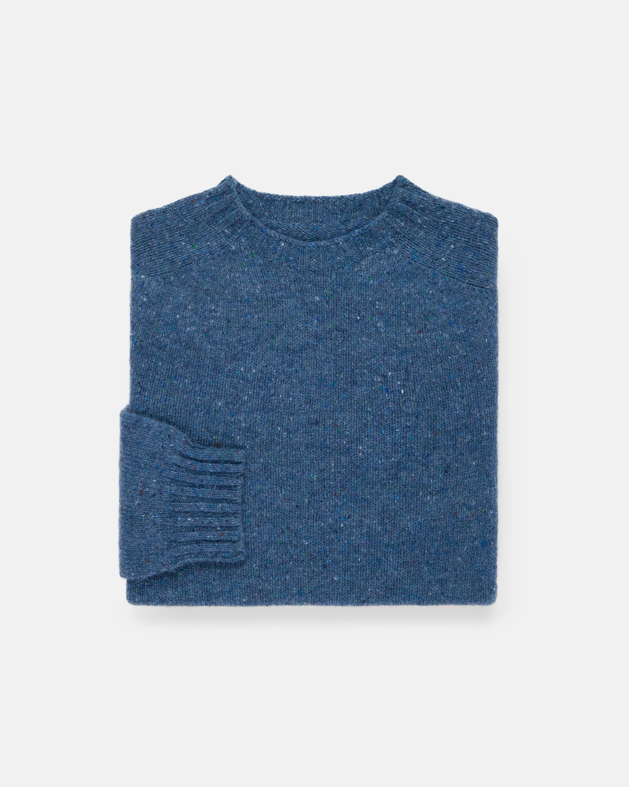 MADE-IN-SCOTLAND BLUE DONEGAL CREW NECK SWEATER - 1
