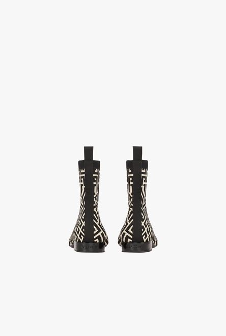 Bicolor stretch knit Sacha ankle boots with Balmain monogram - 3