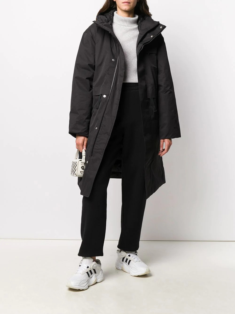 unisex hooded mid-length parka - 3