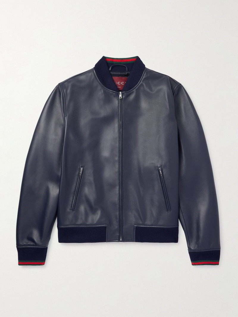 Leather Bomber Jacket Blue 1