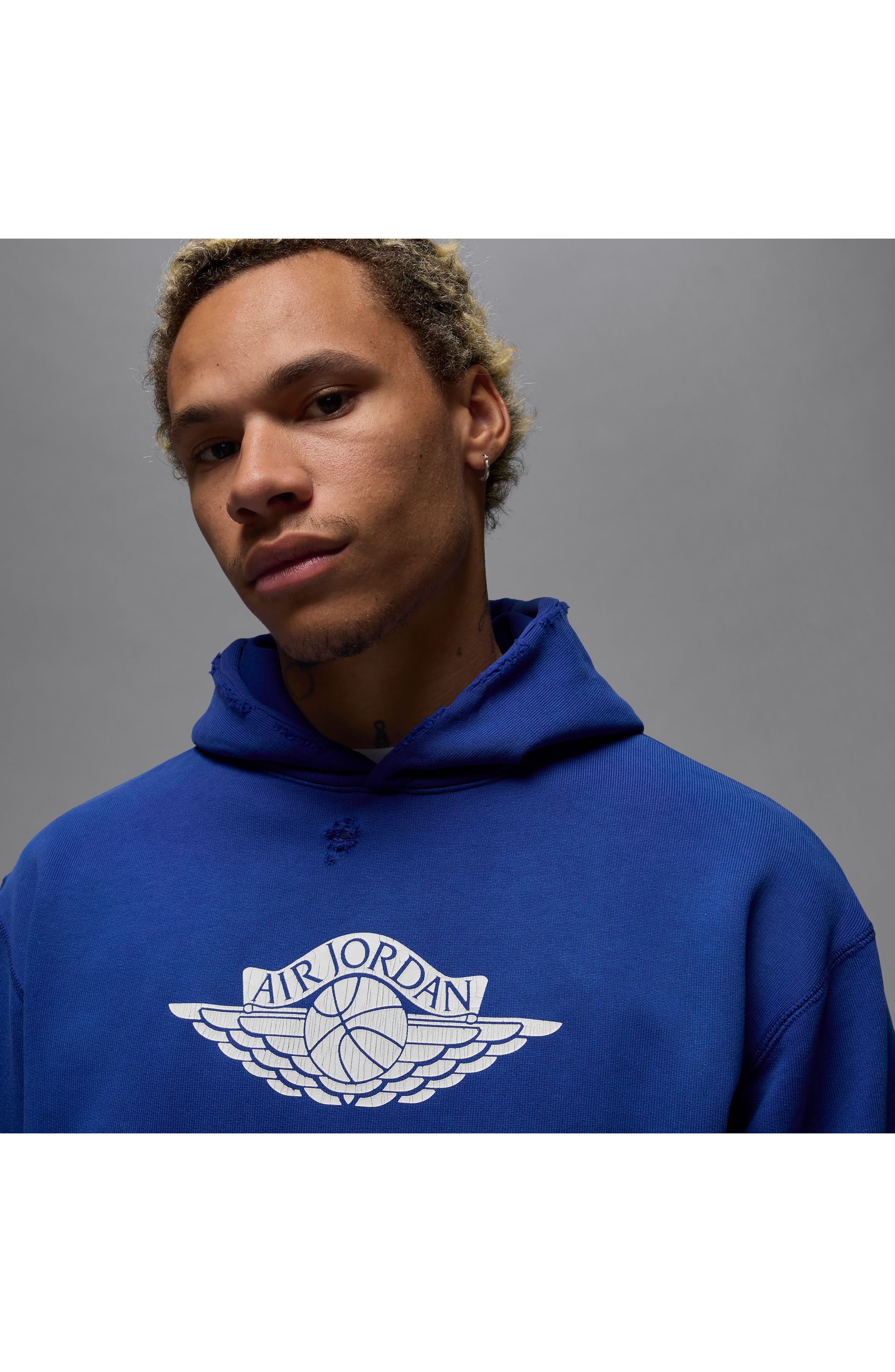 Jordan Rare Air Oversize Distressed Pullover Hoodie in Deep Royal at Nordstrom - 7