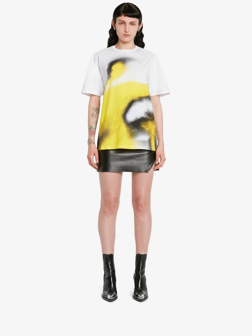 Women's Mushroom Spores T-shirt in White /acid Yellow - 2