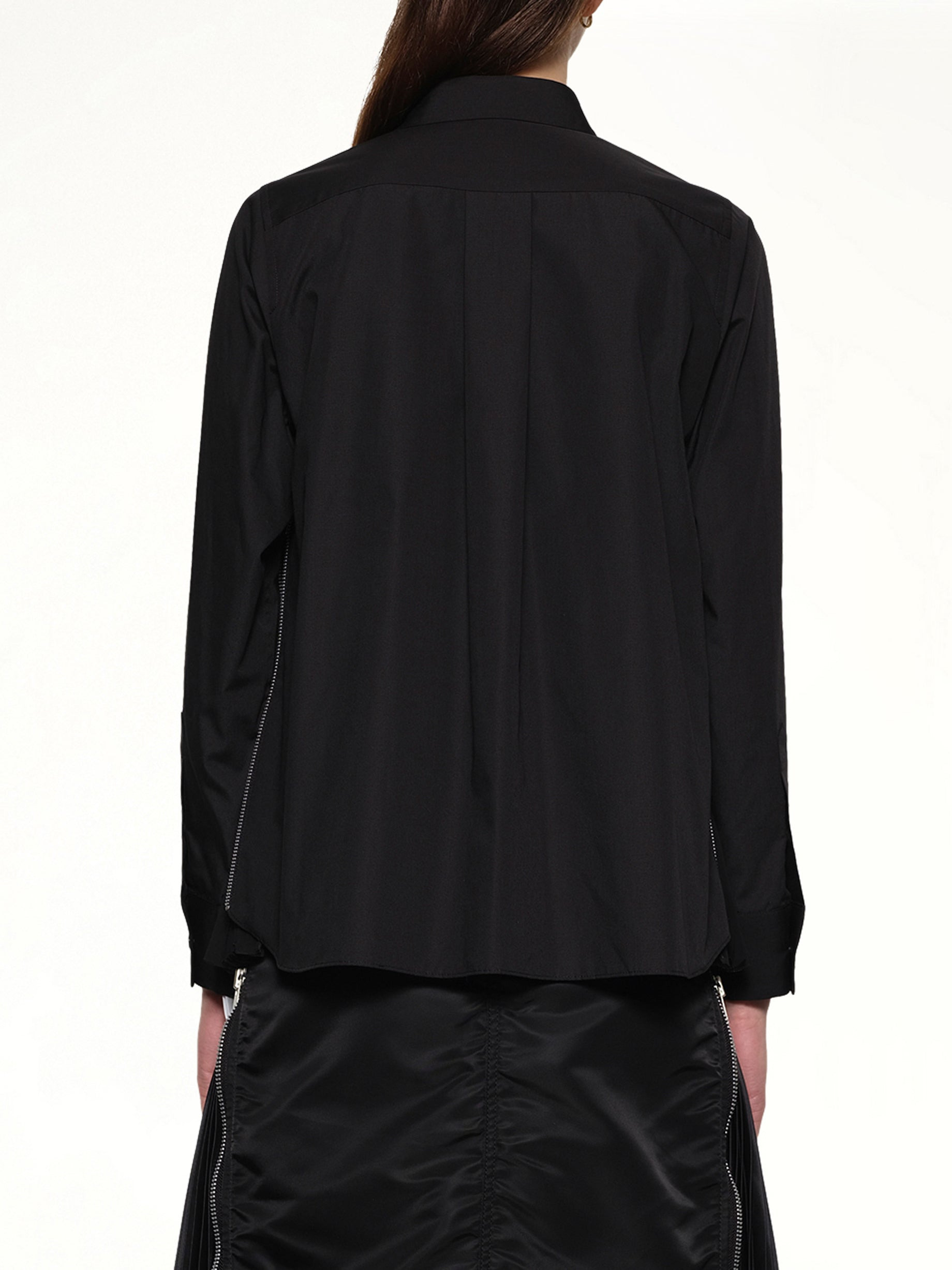 Poplin x Chiffon Shirt in Black - 5