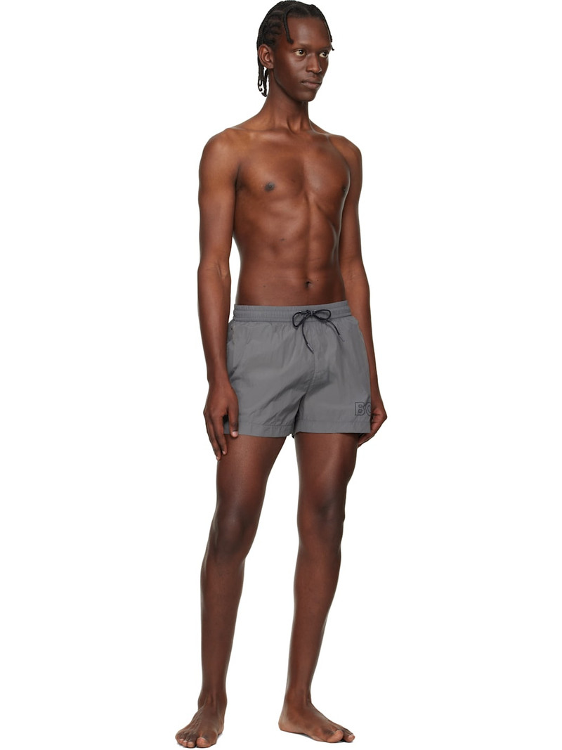 BOSS Gray Outline Logo Print Swim Shorts outlook