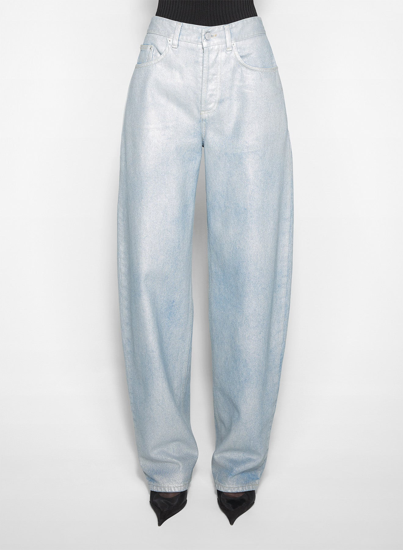 silver blue laced-up wide-leg jeans - 2