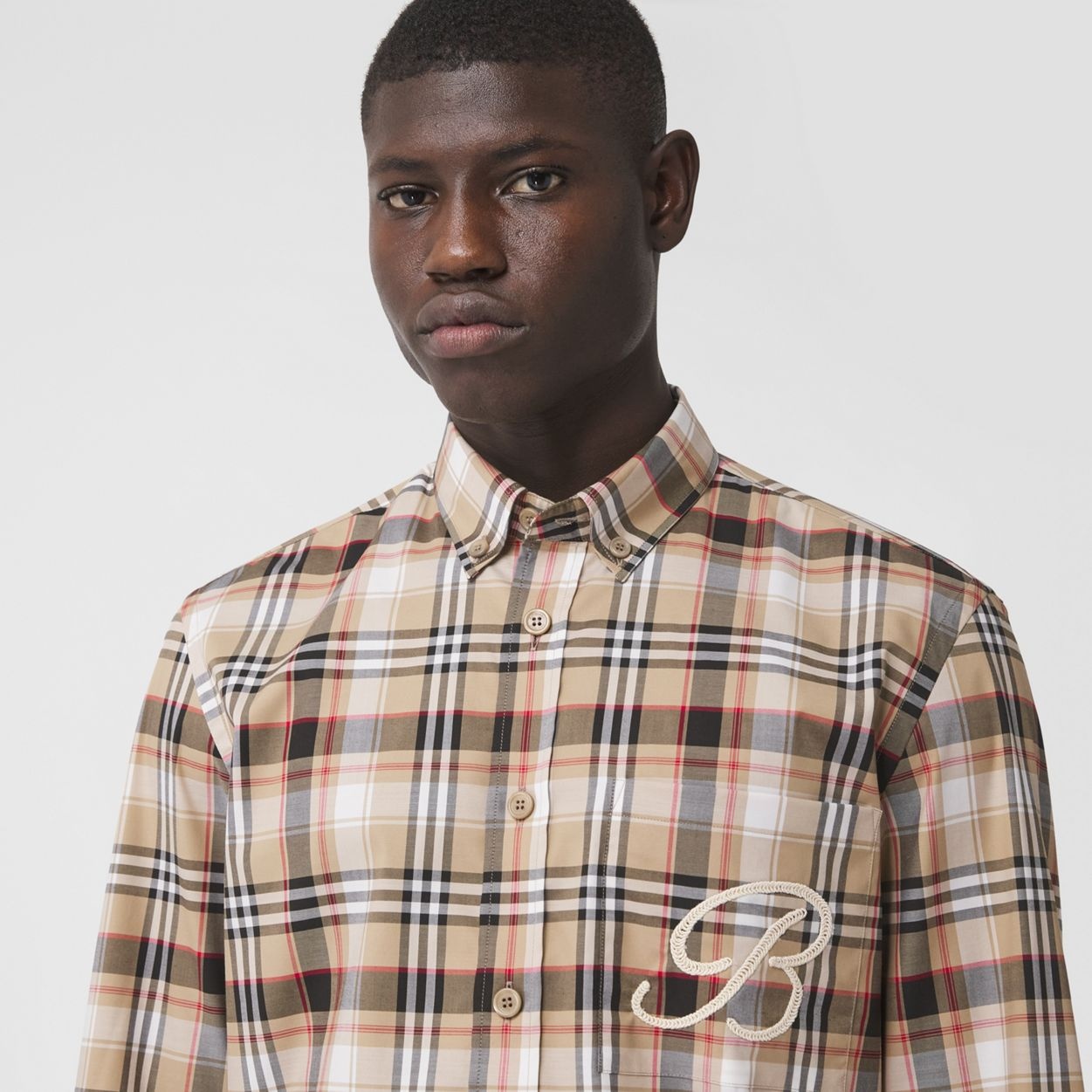 Embroidered B Motif Stretch Cotton Shirt - 5