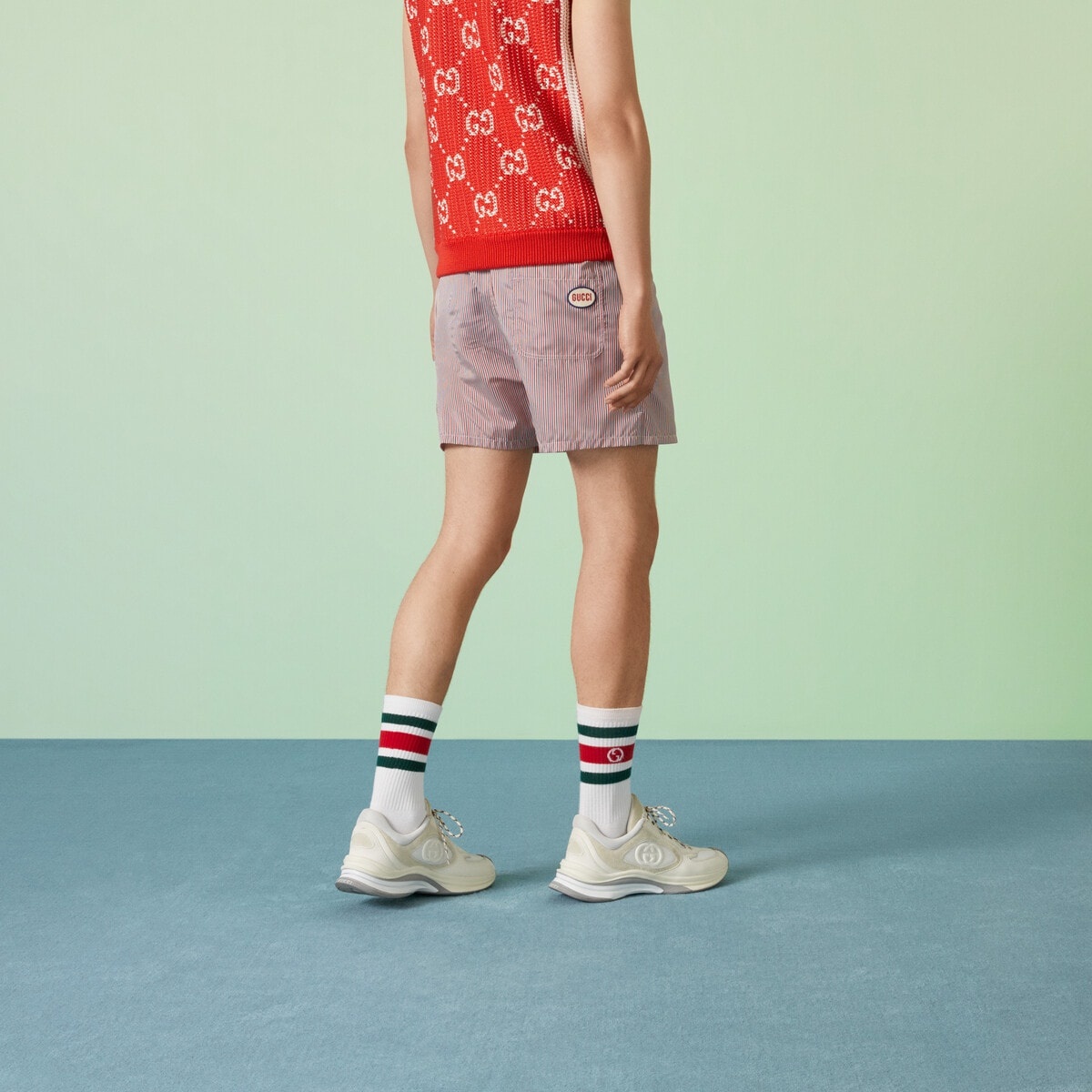 Striped fabric swim shorts with patch - 6