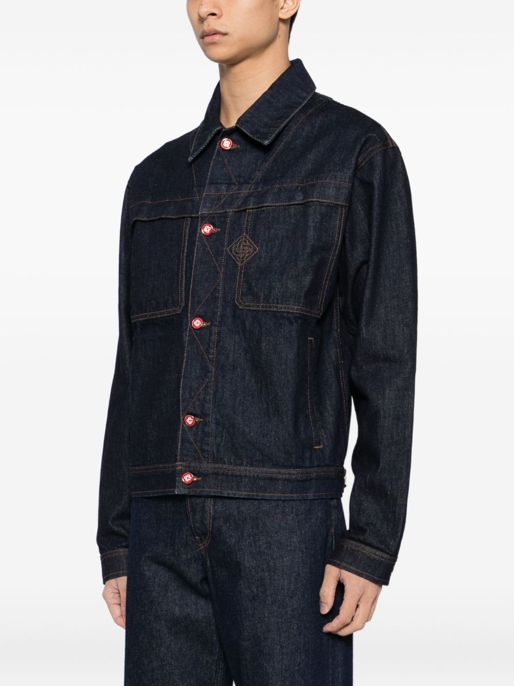 embroidered logo denim jacket - 3