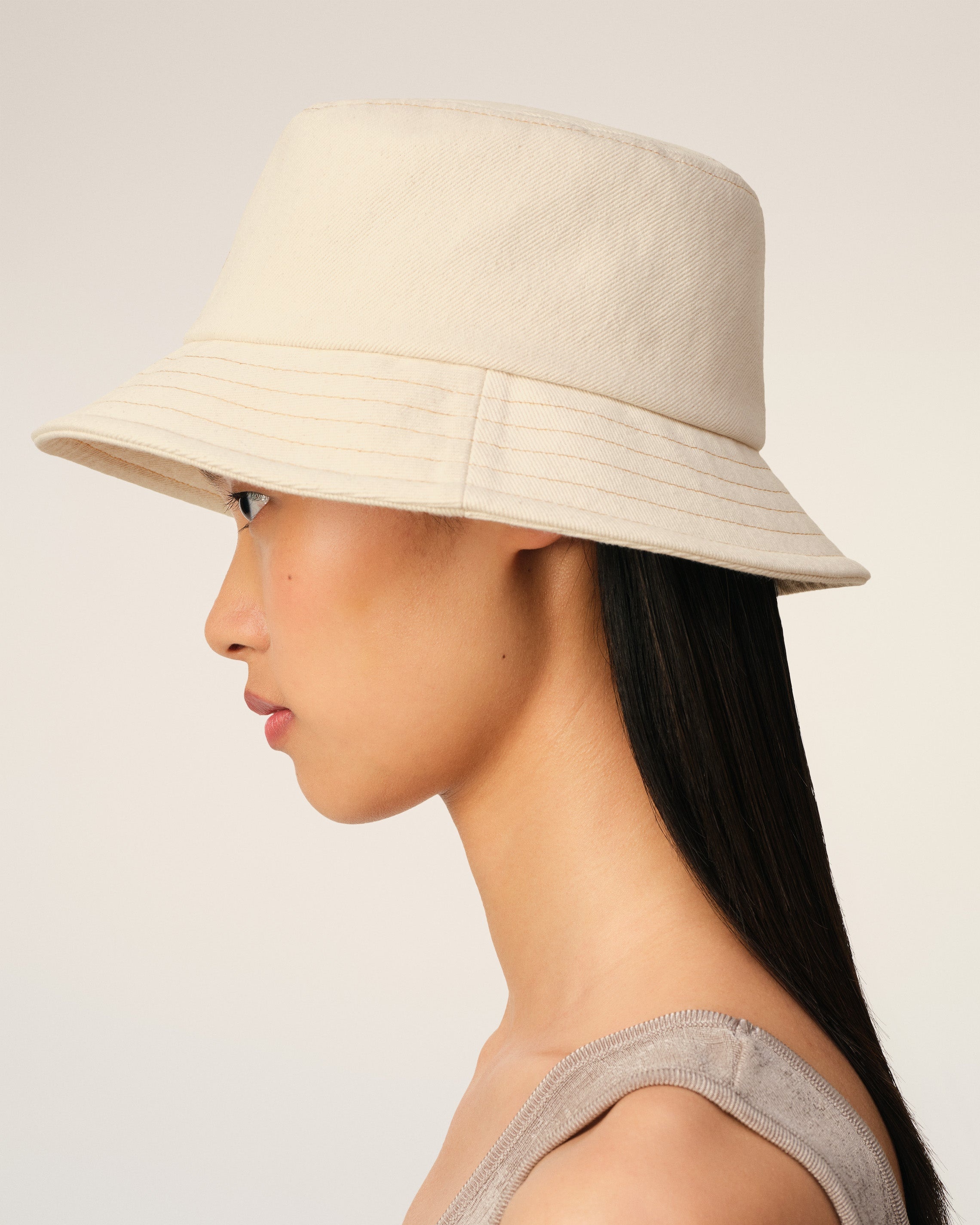 BEIGE COTTON AMI DE COEUR EMBROIDERY BUCKET HAT - 5
