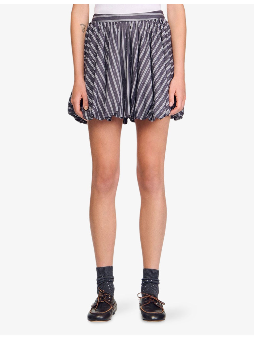 Striped Rhinestone-Embellished Cotton Mini Skirt - 3