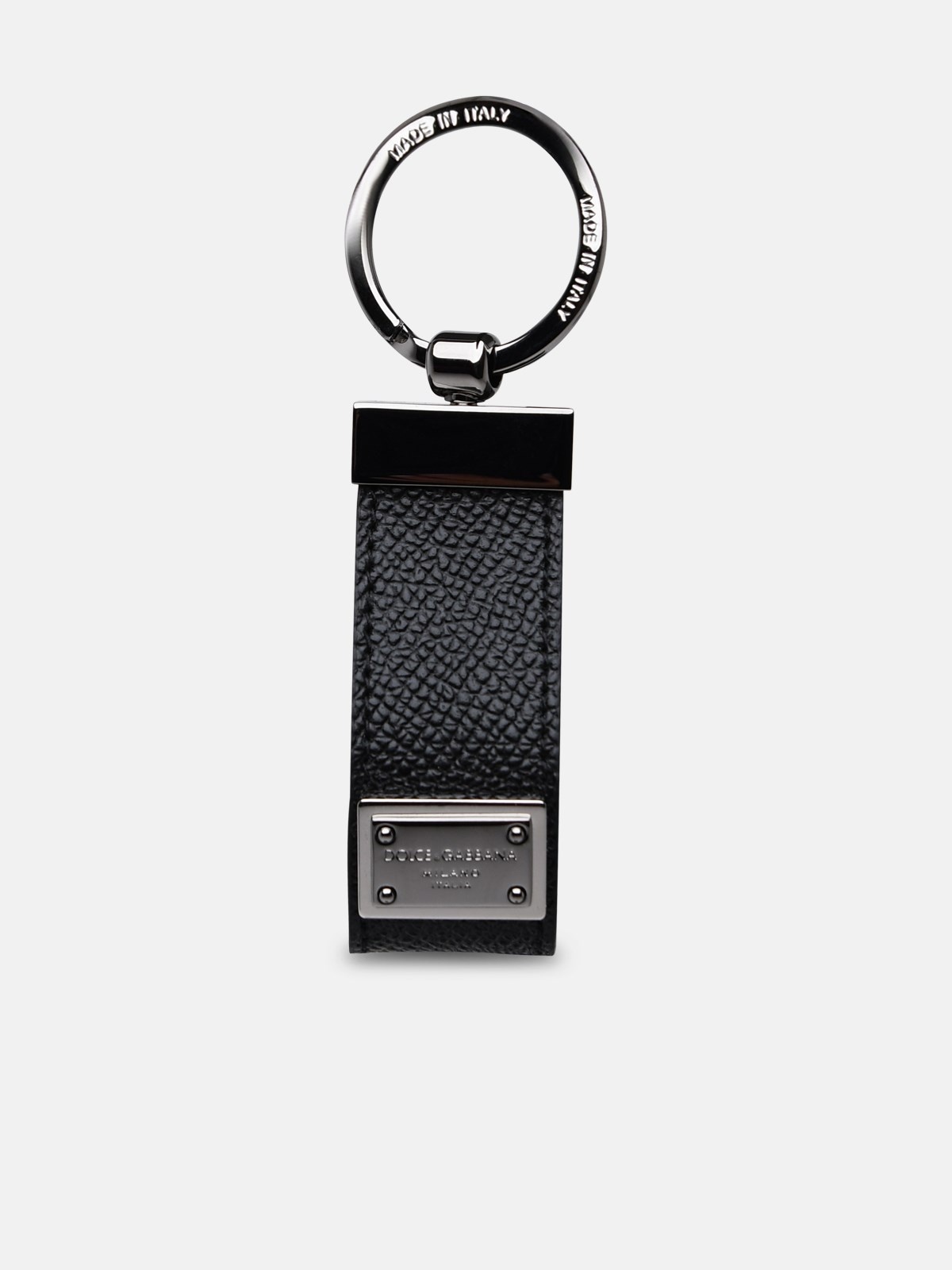 BLACK LEATHER DAUPHINE KEYRING - 1