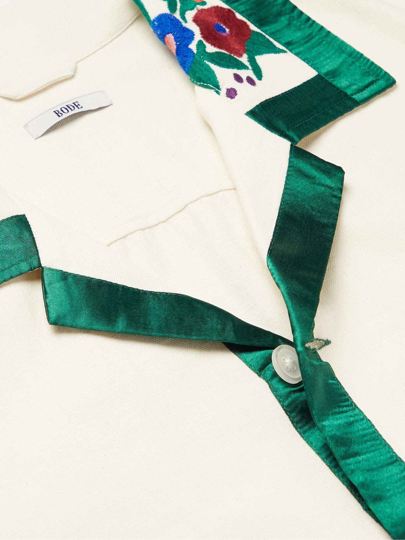 Winter Garden Satin-Trimmed Embroidered Cotton Overshirt - 5