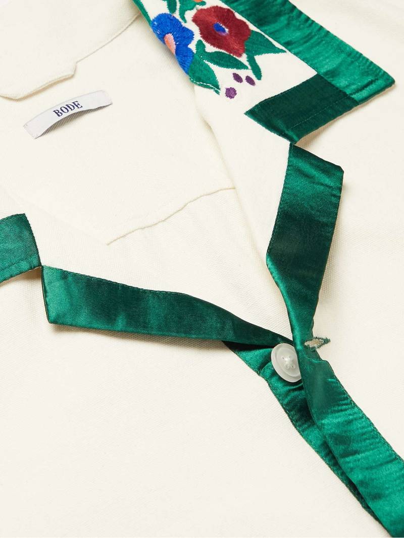 Winter Garden Satin-Trimmed Embroidered Cotton Overshirt 5