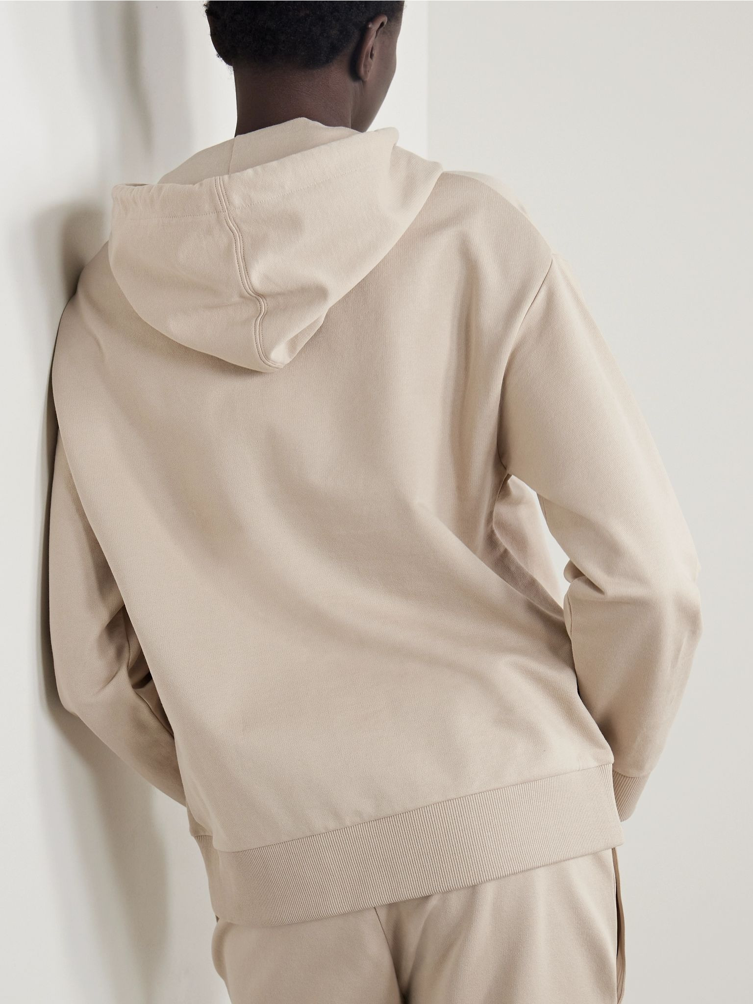 Embroidered cotton-jersey hoodie Beige - 4