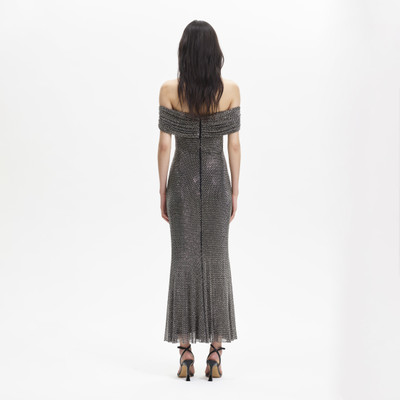 self-portrait Black Diamante Fishnet Rhinestone Midi Dress outlook