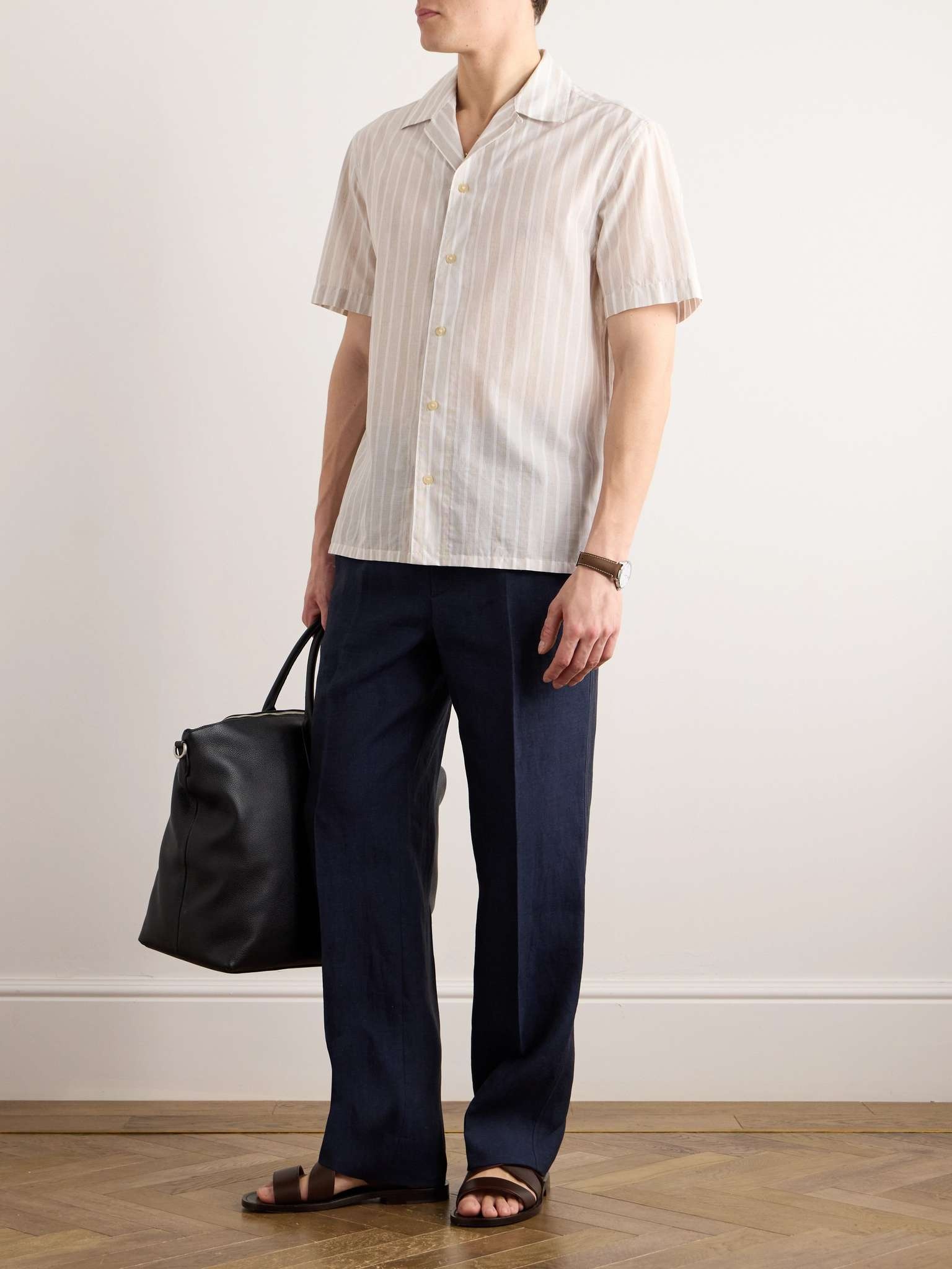 Convertible-Collar Striped Cotton and Linen-Blend Shirt - 2