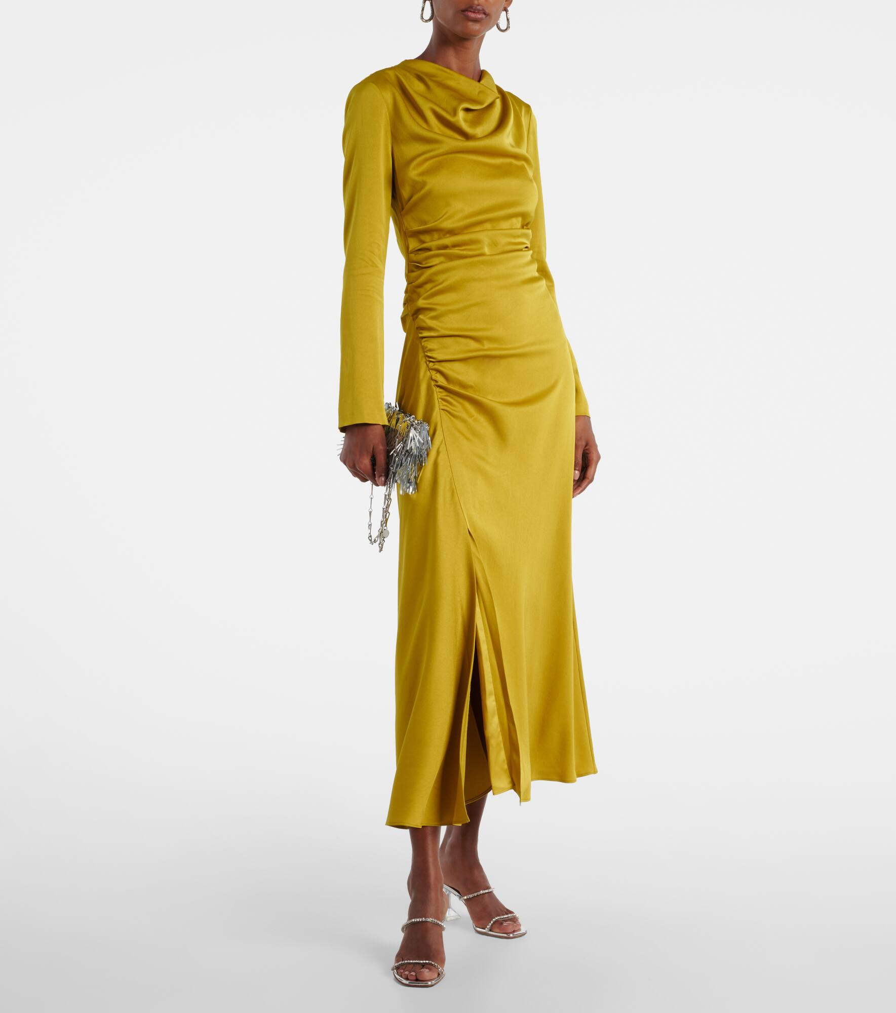 Odessa draped gathered satin midi dress - 2