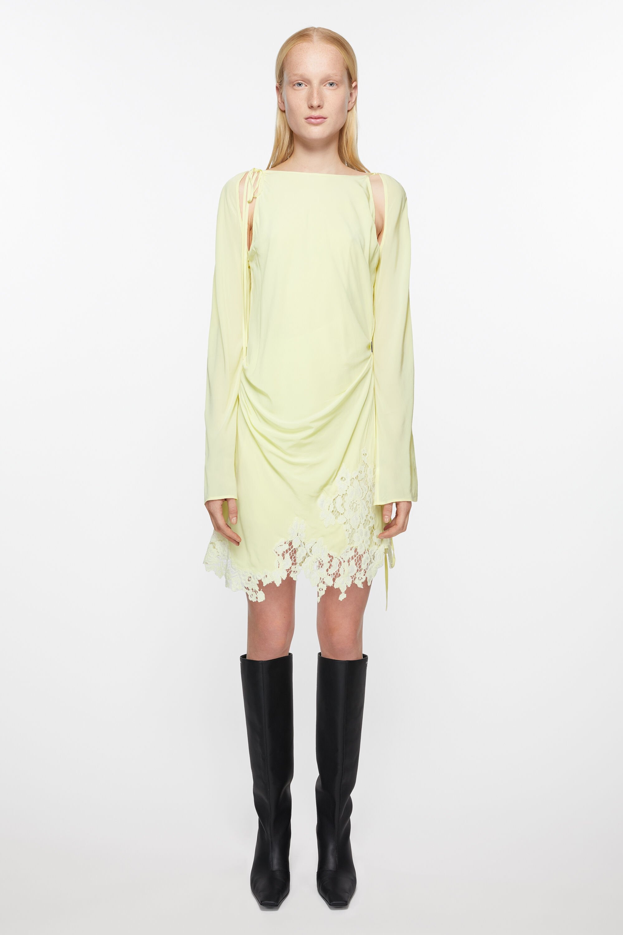 Lace trim dress - Fluo yellow - 2