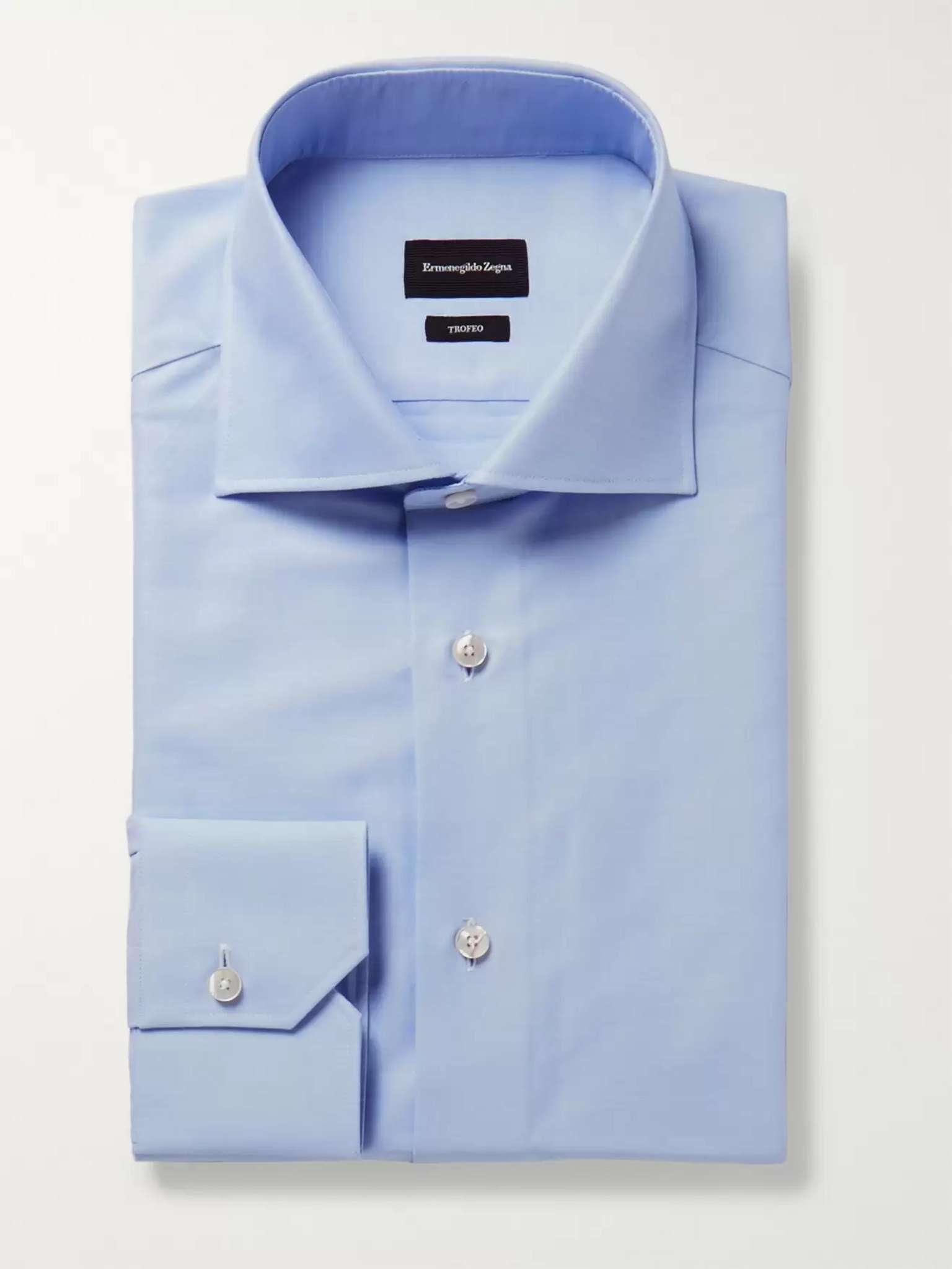 Light-Blue Trofeo Slim-Fit Cutaway-Collar Cotton-Poplin Shirt - 1