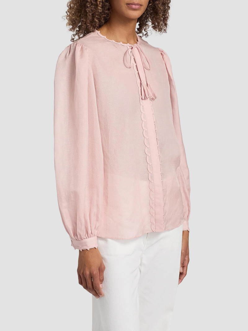 Women's Harlow Linen-Blend Tieneck Blouse - Ballerina Pink 4