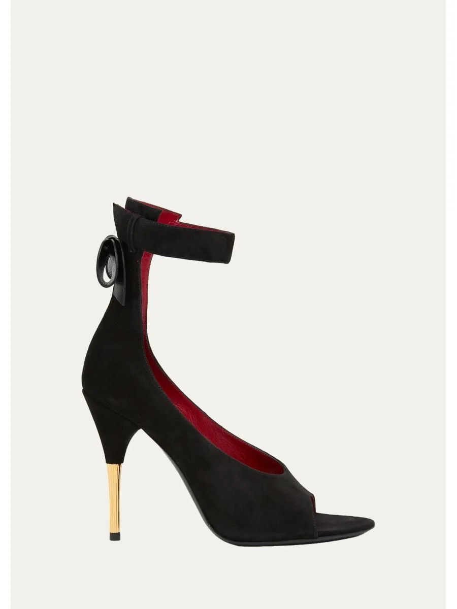 Suede Bow-Back Stiletto Sandal - 1