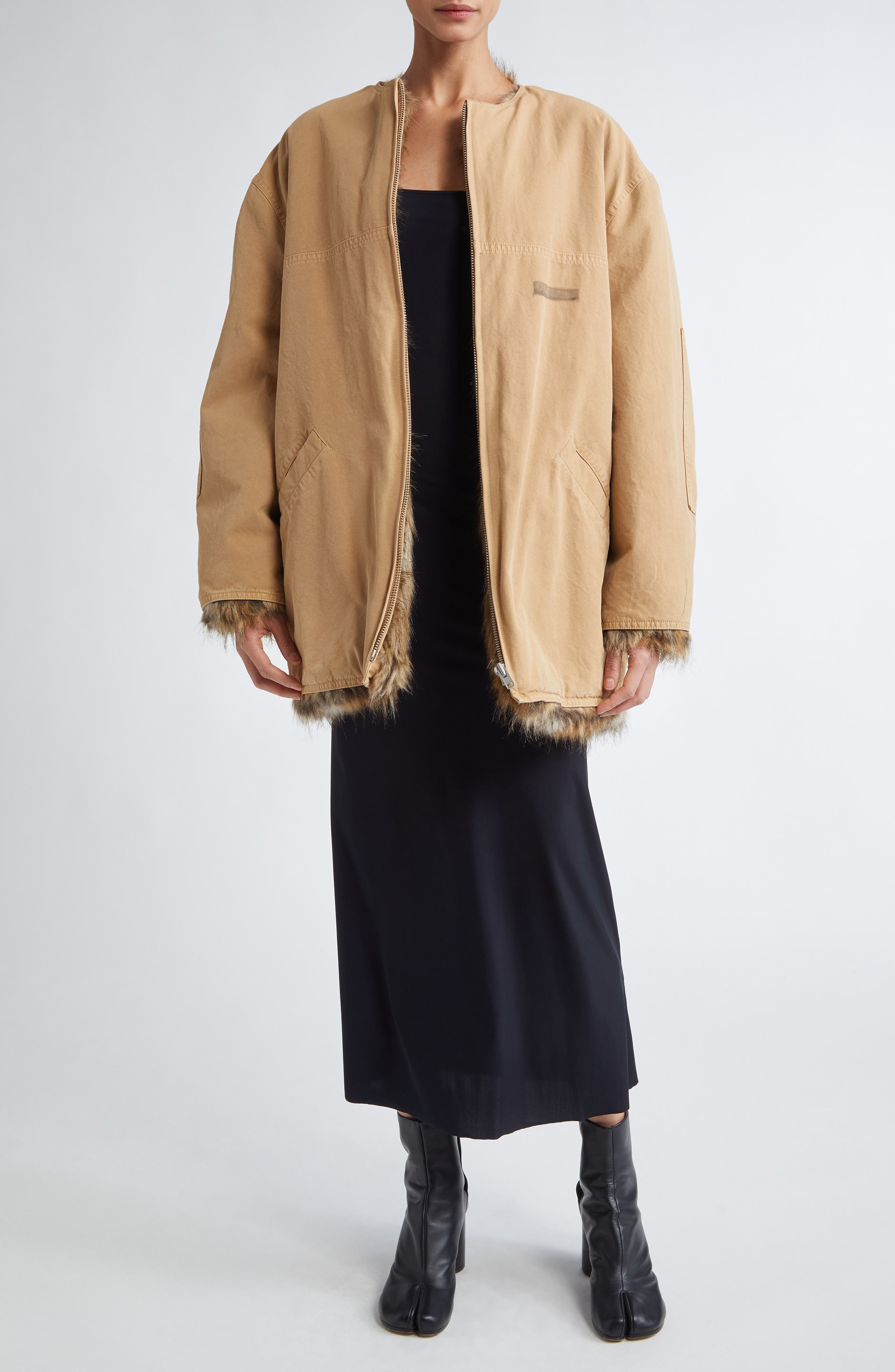 MM6 Maison Margiela Reversible Cotton Gabardine & Faux Fur Jacket in Ocre at Nordstrom - 2