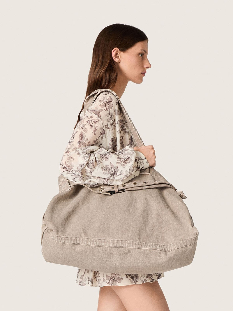 Anthracite canvas tote bag with embroidery and antique silver details 3