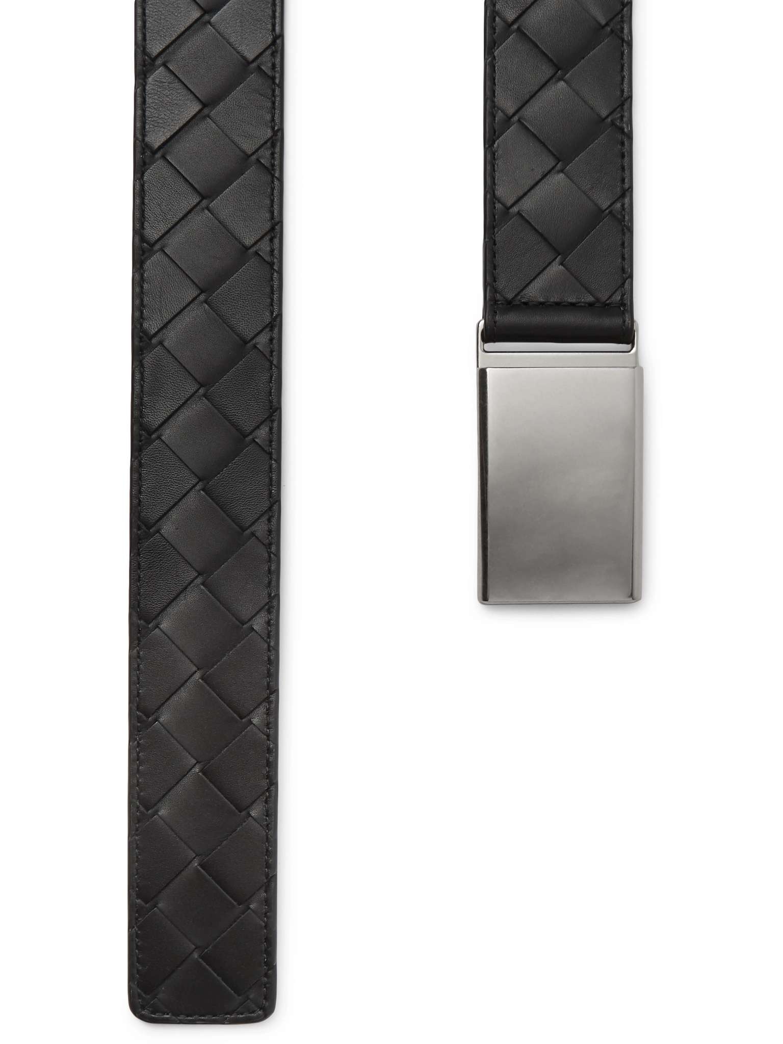 3.5cm Black Intrecciato Leather Belt - 3