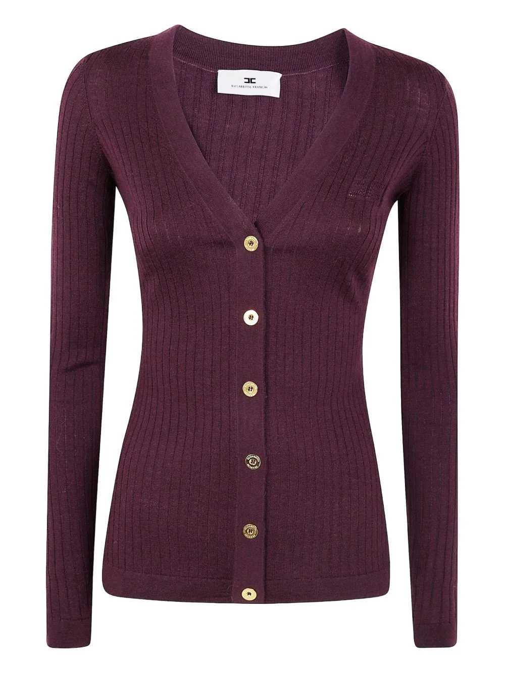 ribbed gold-button cardigan - 1